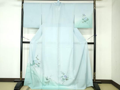 平和屋着物＊夏物 訪問着 絽 手描き 朝顔 アサガオ 暈し染め ロング丈 正絹 逸品 DAAW0416op
