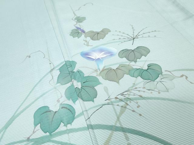 平和屋着物＊夏物 訪問着 絽 手描き 朝顔 アサガオ 暈し染め ロング丈 正絹 逸品 DAAW0416op