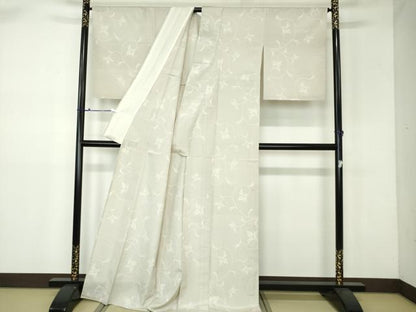 平和屋着物▽本塩沢 単衣 草花文 正絹 逸品 未使用 DAAW0430op