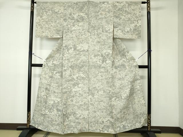 平和屋着物▽上質な小紋 単衣 生紬 風景花文 正絹 逸品 DAAW0510op
