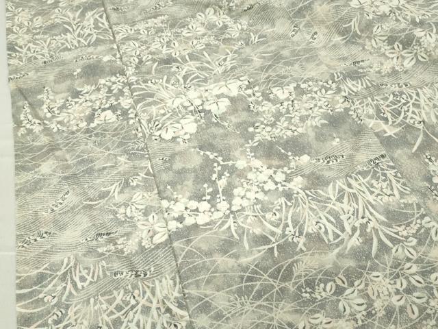 平和屋着物▽上質な小紋 単衣 生紬 風景花文 正絹 逸品 DAAW0510op