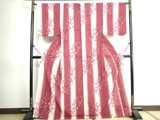 平和屋着物＊夏物 小紋 絽縮緬 桔梗 萩 洗える着物 DAAW0592op