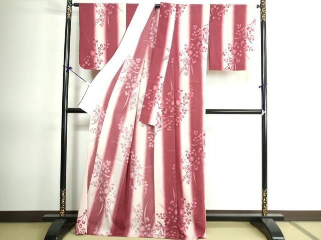 平和屋着物＊夏物 小紋 絽縮緬 桔梗 萩 洗える着物 DAAW0592op