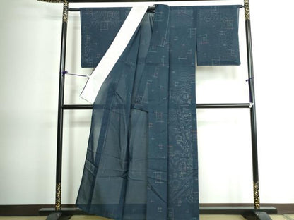 平和屋着物＊夏物 紗紬 幾何学文様 正絹 逸品 未使用 DAAW0594op