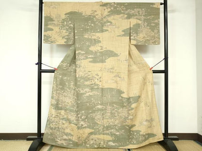 平和屋着物▽染織の名門 しょうざん 生紬 訪問着 単衣 草花文 正絹 逸品 DAAW0614op