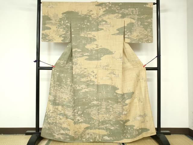 平和屋着物▽染織の名門 しょうざん 生紬 訪問着 単衣 草花文 正絹 逸品 DAAW0614op