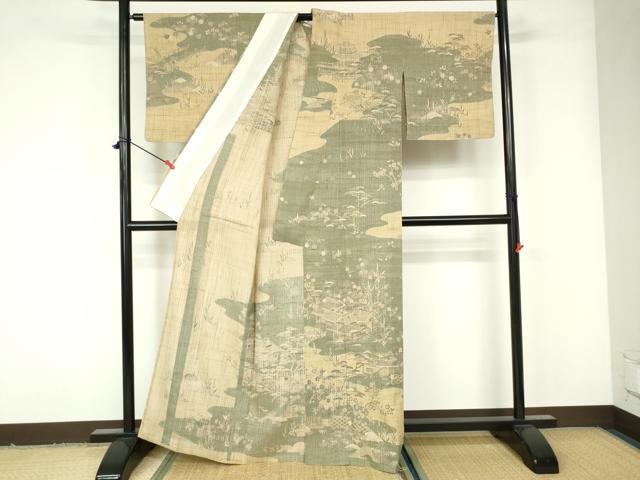 平和屋着物▽染織の名門 しょうざん 生紬 訪問着 単衣 草花文 正絹 逸品 DAAW0614op