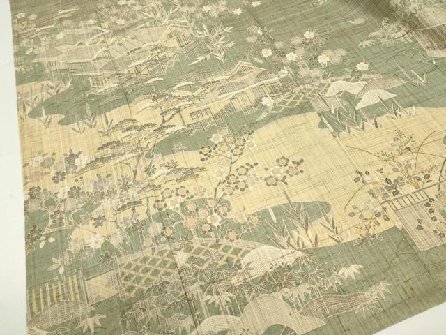 平和屋着物▽染織の名門 しょうざん 生紬 訪問着 単衣 草花文 正絹 逸品 DAAW0614op