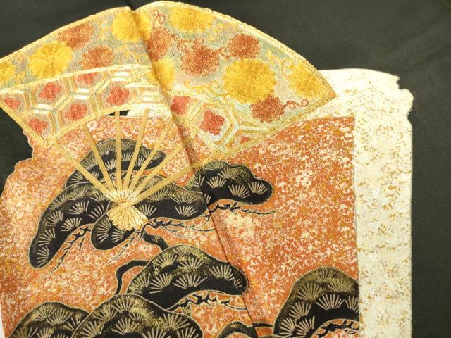 平和屋着物■豪華黒留袖　駒刺繍　扇面花松文　金彩　正絹　逸品　DAAW0934op