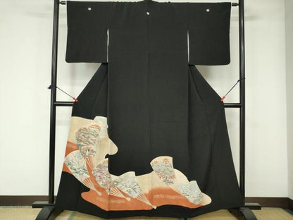 平和屋着物■豪華黒留袖　駒刺繍　風景文　金彩　正絹　逸品　DAAW0935op
