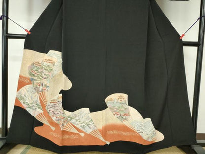 平和屋着物■豪華黒留袖　駒刺繍　風景文　金彩　正絹　逸品　DAAW0935op