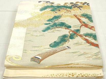 平和屋着物◎六通柄袋帯　唐織　箔散らし枝松文　金銀糸　正絹　逸品　DAAW1003qa