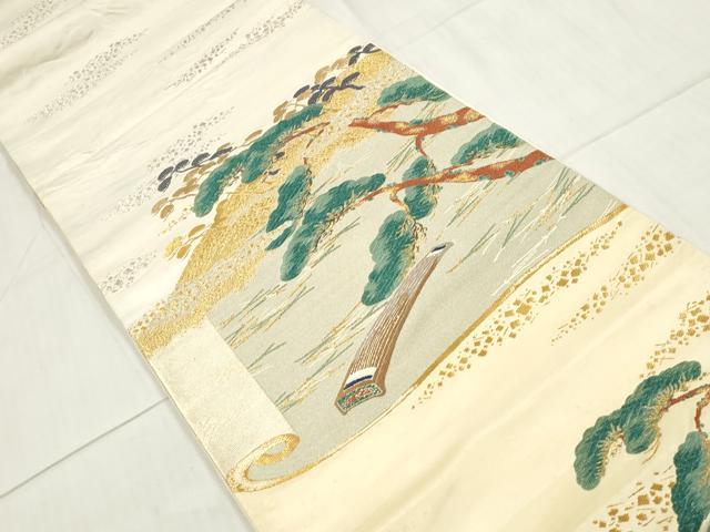 平和屋着物◎六通柄袋帯　唐織　箔散らし枝松文　金銀糸　正絹　逸品　DAAW1003qa