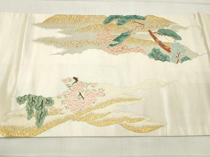 平和屋着物◎六通柄袋帯　唐織　箔散らし枝松文　金銀糸　正絹　逸品　DAAW1003qa