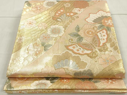 平和屋着物◎佐賀錦　六通柄袋帯　花蝶文　金銀糸　正絹　逸品　DAAW1006qa