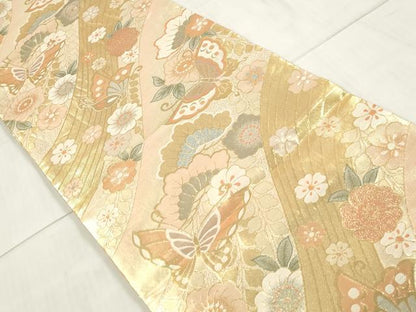 平和屋着物◎佐賀錦　六通柄袋帯　花蝶文　金銀糸　正絹　逸品　DAAW1006qa