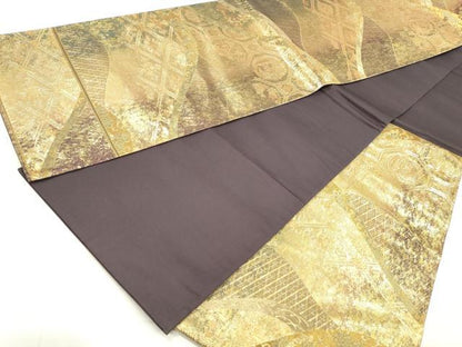 平和屋着物◎六通柄袋帯　切嵌蜀江花文　金糸　正絹　逸品　DAAW1009qa