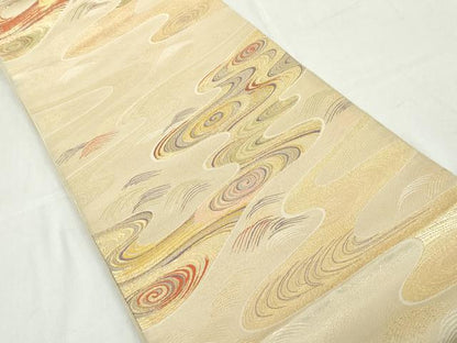 平和屋着物◎六通柄袋帯　渦巻流水文　金糸　正絹　逸品　DAAW1035qa