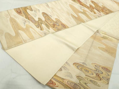 平和屋着物◎六通柄袋帯　渦巻流水文　金糸　正絹　逸品　DAAW1035qa