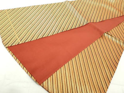 平和屋着物◎全通柄袋帯　斜縞　金糸　正絹　逸品　DAAW1039qa