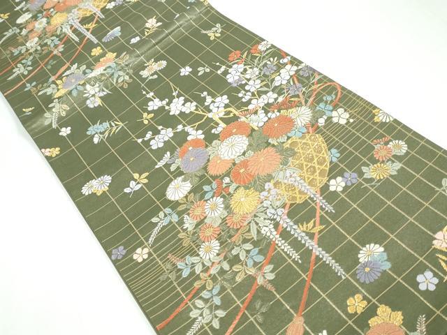 平和屋着物◎六通柄袋帯 唐織 花籠文 金糸 正絹 逸品 DAAW1075qa