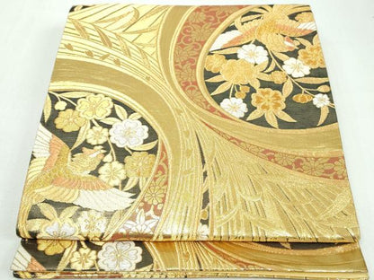平和屋着物◎六通柄袋帯 鳳凰花文 金糸 正絹 逸品 DAAW1085qa