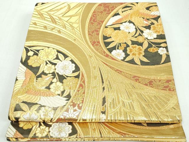平和屋着物◎六通柄袋帯 鳳凰花文 金糸 正絹 逸品 DAAW1085qa