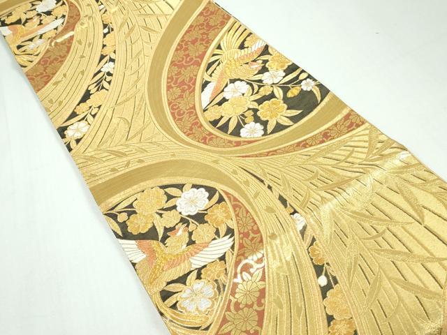 平和屋着物◎六通柄袋帯 鳳凰花文 金糸 正絹 逸品 DAAW1085qa