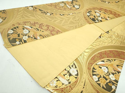 平和屋着物◎六通柄袋帯 鳳凰花文 金糸 正絹 逸品 DAAW1085qa