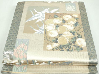 平和屋着物◎六通柄袋帯 色紙飛鶴花文 金銀糸 正絹 逸品 DAAW1087qa