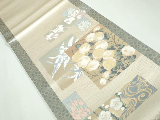 平和屋着物◎六通柄袋帯 色紙飛鶴花文 金銀糸 正絹 逸品 DAAW1087qa