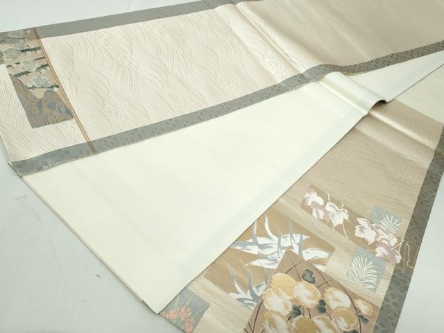 平和屋着物◎六通柄袋帯 色紙飛鶴花文 金銀糸 正絹 逸品 DAAW1087qa