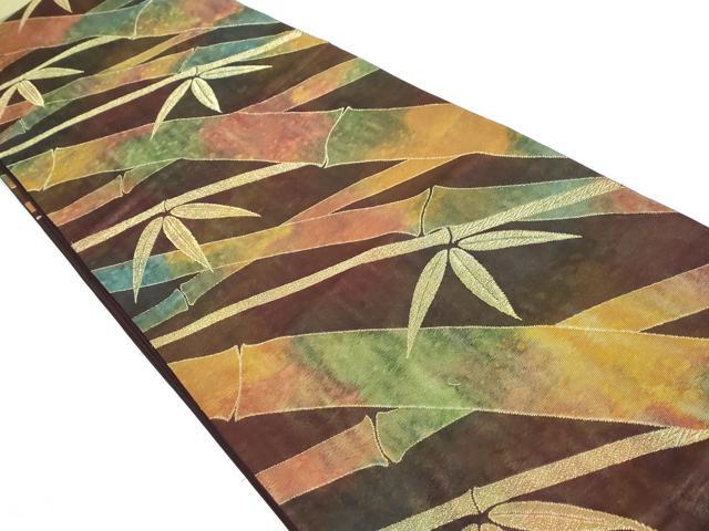 平和屋着物◎六通柄袋帯 笹竹文 金糸 正絹 逸品 DAAW1100qa