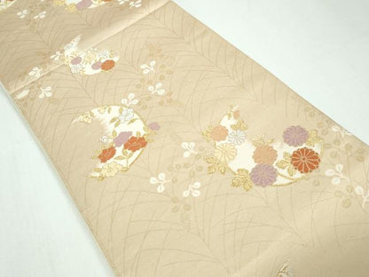 平和屋着物◎六通柄袋帯 唐織 草花文 金糸 正絹 逸品 DAAW1101qa