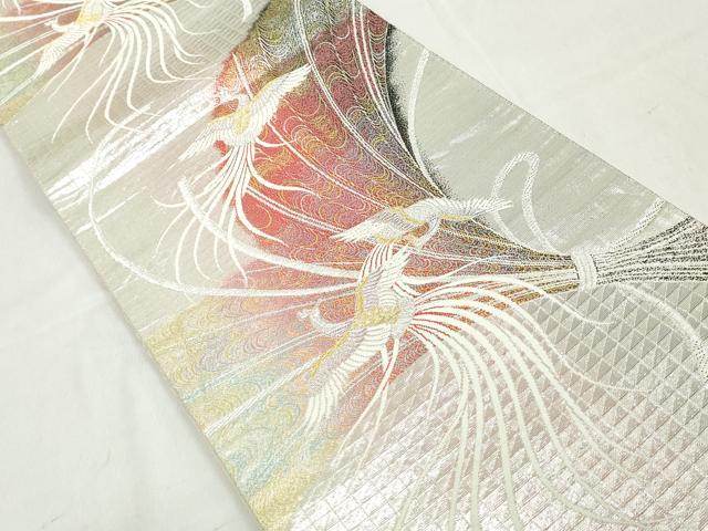 平和屋着物◎両面　六通柄袋帯　唐織　流水飛鶴文　鳳凰　金銀糸　正絹　逸品　DAAW1120qa