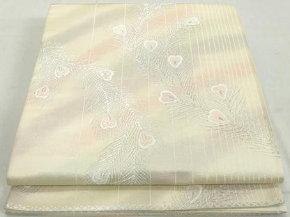平和屋着物◎六通柄袋帯　孔雀羽文　銀糸　正絹　逸品　DAAW1124qa