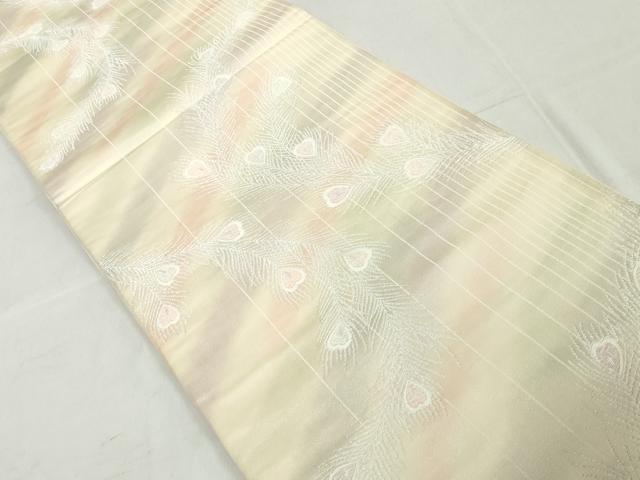 平和屋着物◎六通柄袋帯　孔雀羽文　銀糸　正絹　逸品　DAAW1124qa