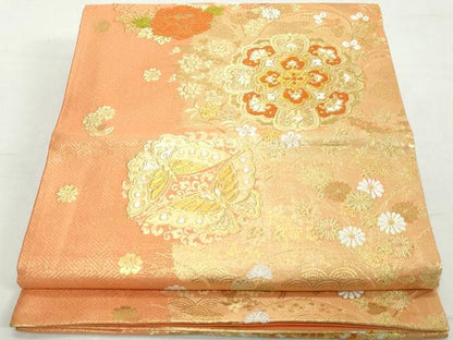 平和屋着物◎六通柄袋帯　唐織　正倉院花文　金糸　正絹　逸品　DAAW1137qa