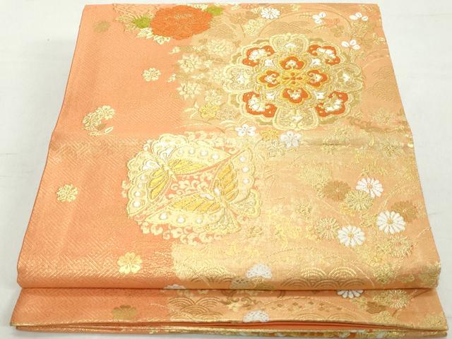 平和屋着物◎六通柄袋帯　唐織　正倉院花文　金糸　正絹　逸品　DAAW1137qa