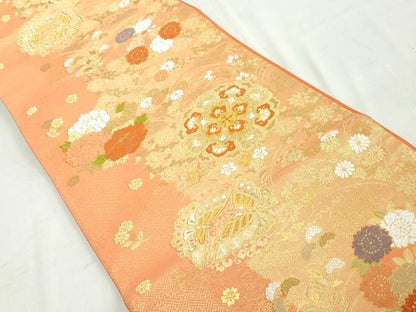 平和屋着物◎六通柄袋帯　唐織　正倉院花文　金糸　正絹　逸品　DAAW1137qa