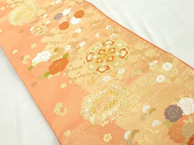平和屋着物◎六通柄袋帯　唐織　正倉院花文　金糸　正絹　逸品　DAAW1137qa