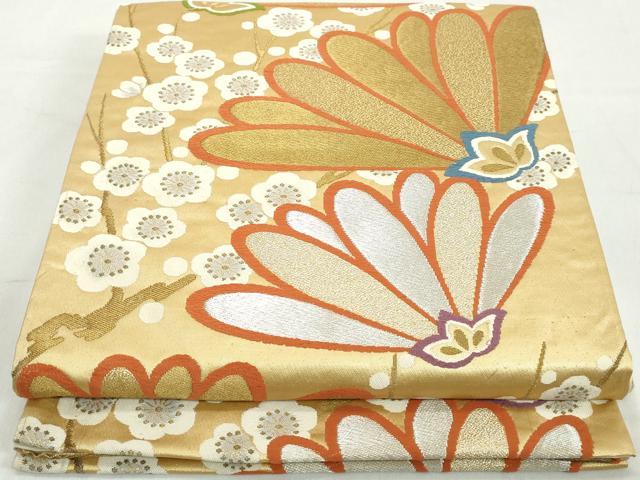 平和屋着物◎六通柄袋帯　唐織　枝梅文　金銀糸　正絹　逸品　DAAW1149qa