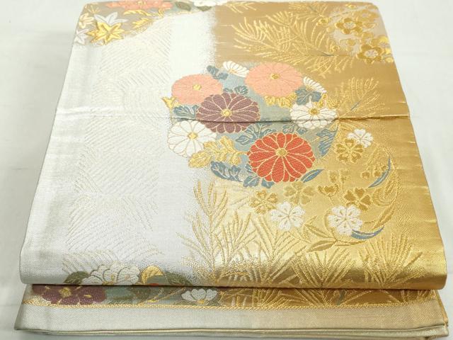 平和屋着物◎六通柄袋帯　唐織　花丸文　金銀糸　正絹　逸品　DAAW1150qa