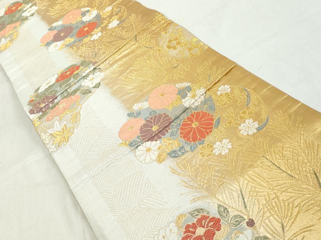 平和屋着物◎六通柄袋帯　唐織　花丸文　金銀糸　正絹　逸品　DAAW1150qa