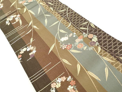 平和屋着物◎六通柄袋帯　唐織　花丸間道　金糸　正絹　逸品　DAAW1152qa