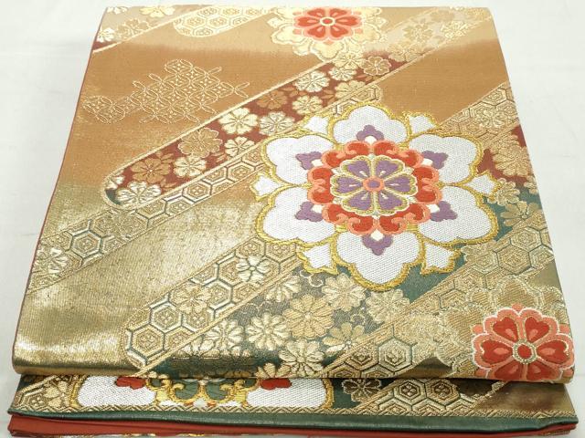 平和屋着物◎六通柄袋帯　唐織　正倉院花文　金銀糸　正絹　逸品　DAAW1158qa