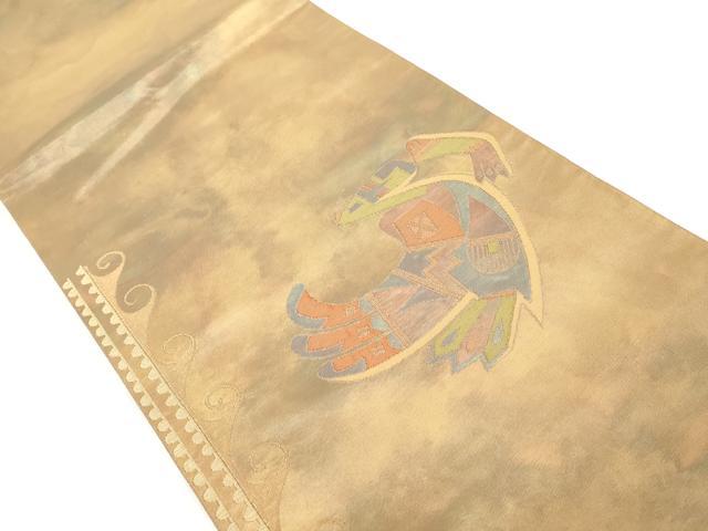 平和屋着物◎太鼓柄袋帯　コプト文様　金糸　正絹　逸品　DAAW1164qa