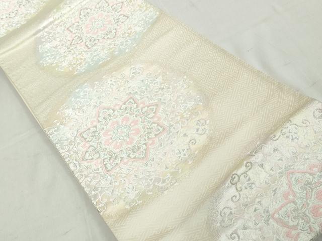 平和屋着物◎六通柄袋帯 唐織 正倉院花文 銀糸 正絹 逸品 DAAW1174qa
