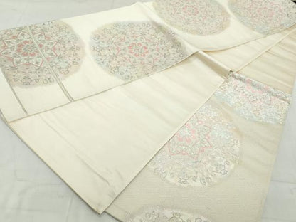 平和屋着物◎六通柄袋帯 唐織 正倉院花文 銀糸 正絹 逸品 DAAW1174qa