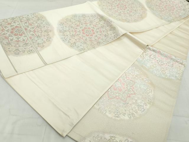平和屋着物◎六通柄袋帯 唐織 正倉院花文 銀糸 正絹 逸品 DAAW1174qa